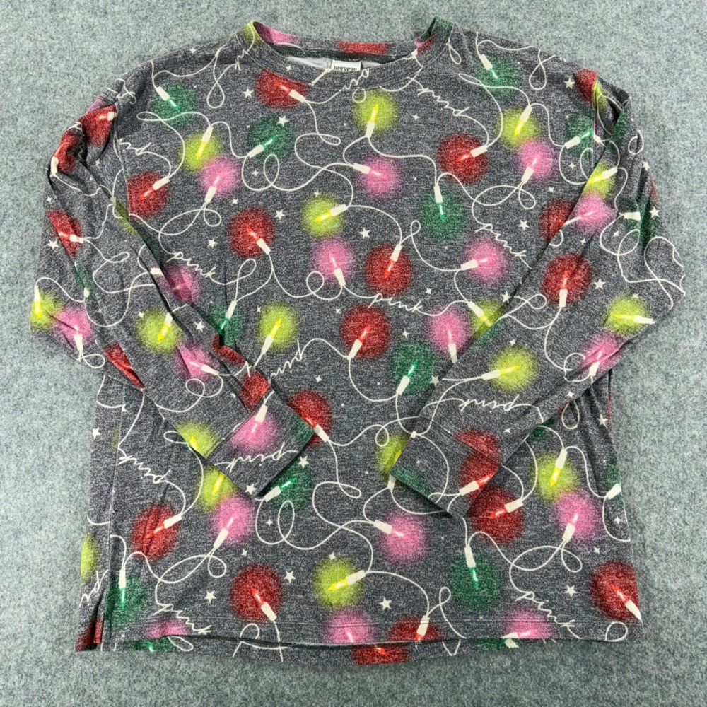 Victoria's Secret PINK Christmas Lights Long Sleeve Pajama Top Gray Medium